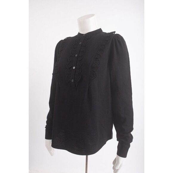 Boden Womens Ruffle Top Jersey Shirt Eyelet UK 8 US 4 Black T1103 NWT - Picture 4 of 7